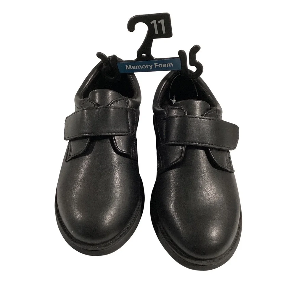 Kids Black Leather Memory Foam Strap School Shoes‎ Size 11